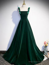 A-Line Velvet Green Long Prom Dresses, Green Formal Evening Dresses
